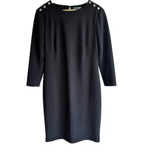 Lauren Ralph Lauren Shoulder Button Black Sheath Dress 14